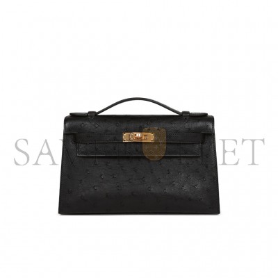 HERMÈS MASTER OSTRICH KELLY POCHETTE BLACK (22*14*7cm) 